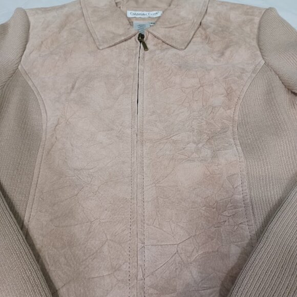 Coldwater Creek Jacket Womens Beige Petite Medium Suede Leather Knit Full Zip - Picture 2 of 10